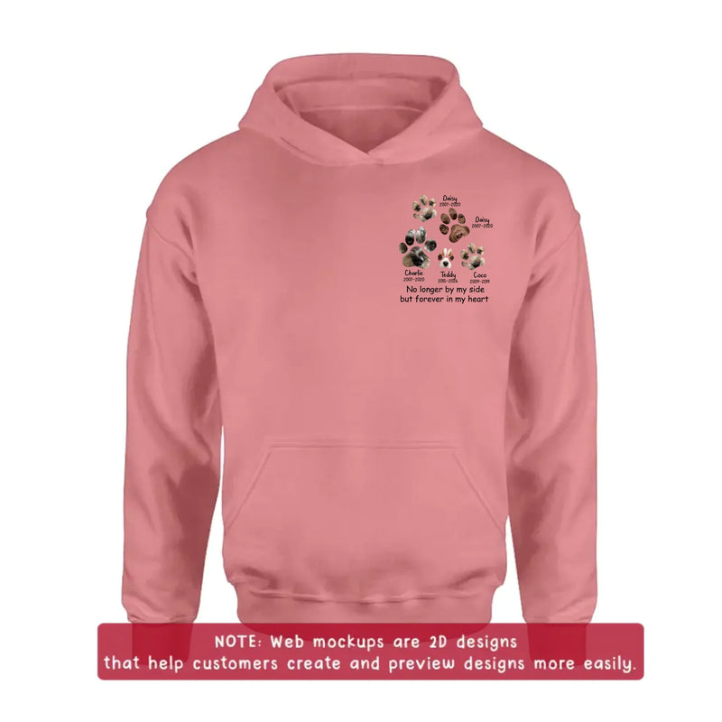 Personalized Memorial Dog Paw Embroidered Shirt/ Hoodie – Custom Pet Names & Dates - Upload Up to 5 Photos – No Longer By My Side But Forever In My Heart