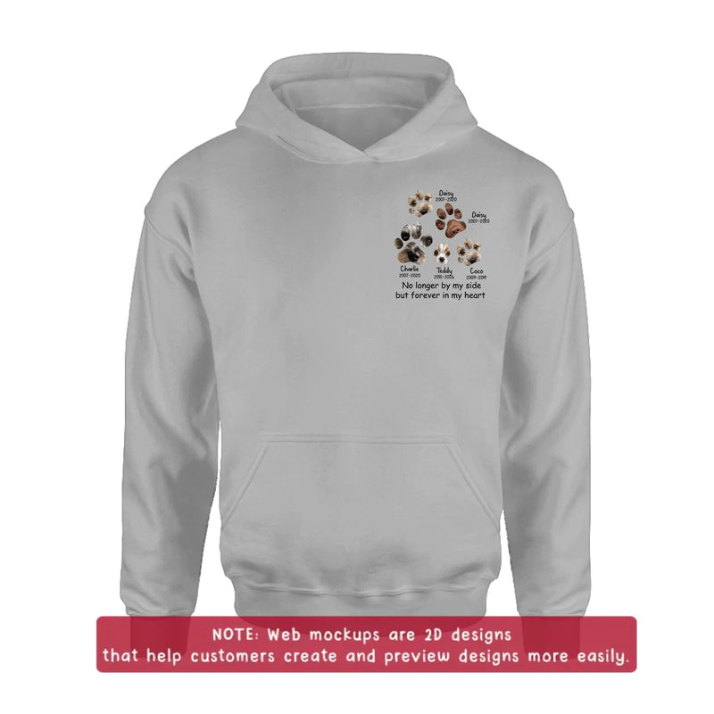 Personalized Memorial Dog Paw Embroidered Shirt/ Hoodie – Custom Pet Names & Dates - Upload Up to 5 Photos – No Longer By My Side But Forever In My Heart