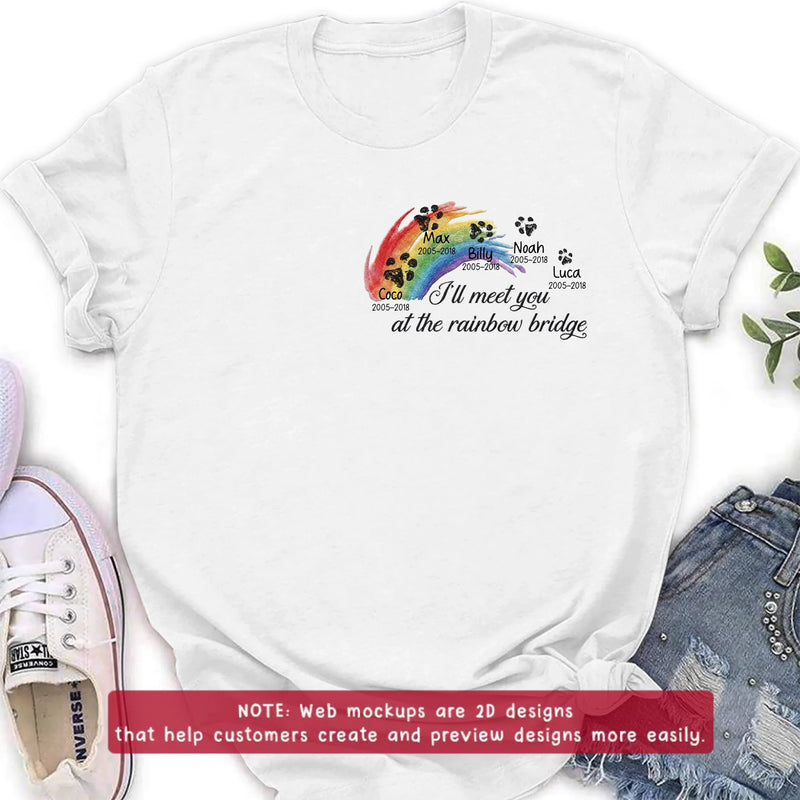 Personalized Rainbow Bridge Pet Memorial Embroidered Shirt/ Hoodie - Custom Pet Names & Dates T-Shirt – I'll Meet You At The Rainbow Bridge