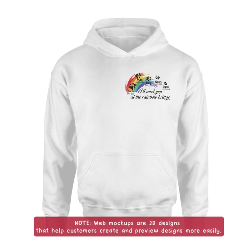 Personalized Rainbow Bridge Pet Memorial Embroidered Shirt/ Hoodie - Custom Pet Names & Dates T-Shirt – I'll Meet You At The Rainbow Bridge