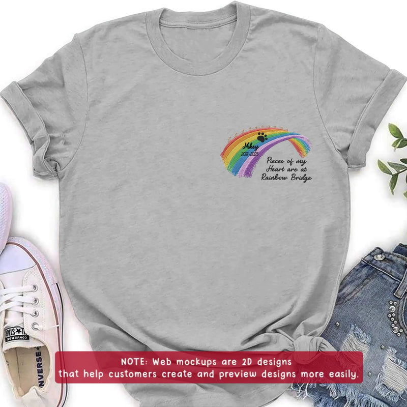 Personalized Rainbow Bridge Pet Memorial Embroidered Shirt/ Hoodie - Pet Loss Remembrance Gift - Up to 5 Pet - Pieces Of My Heart Are At  Rainbow Bridge