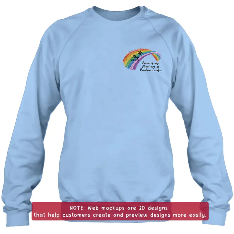 Personalized Rainbow Bridge Pet Memorial Embroidered Shirt/ Hoodie - Pet Loss Remembrance Gift - Up to 5 Pet - Pieces Of My Heart Are At  Rainbow Bridge