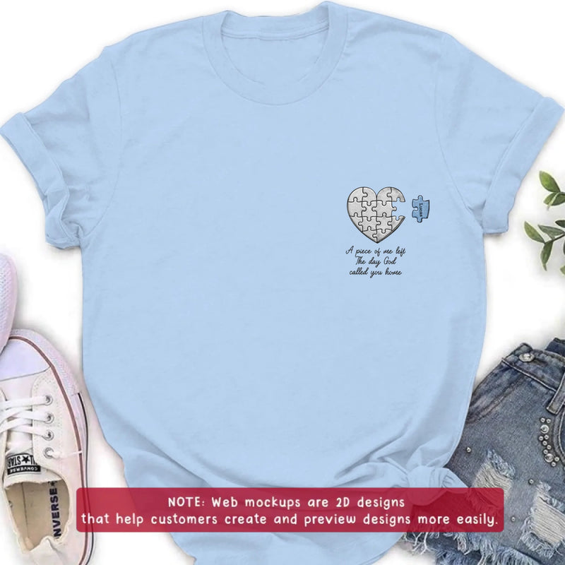 Personalized Memorial Embroidered Shirt/ Hoodie -  Sympathy Gift for Loss of Mom/ Dad - A Piece Of Me Left The Day God Called You Home