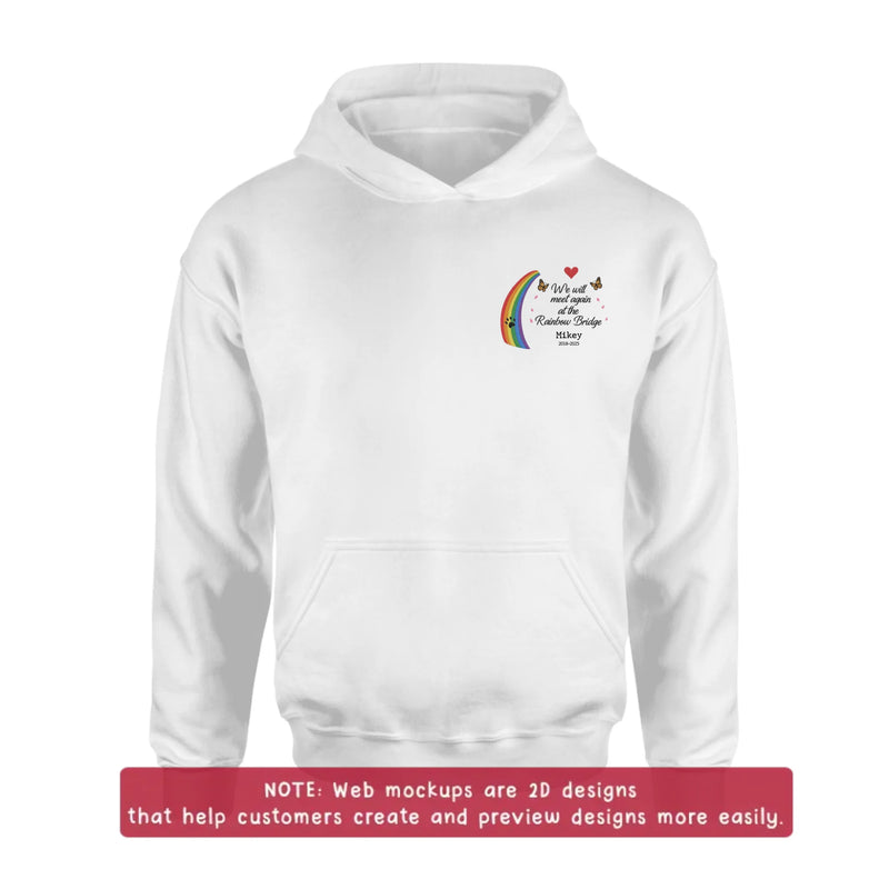 Personalized Rainbow Bridge Dog Memorial Embroidered Shirt/ Hoodie - Pet Loss Remembrance Gift - Up to 5 Pets - We Will Meet Again