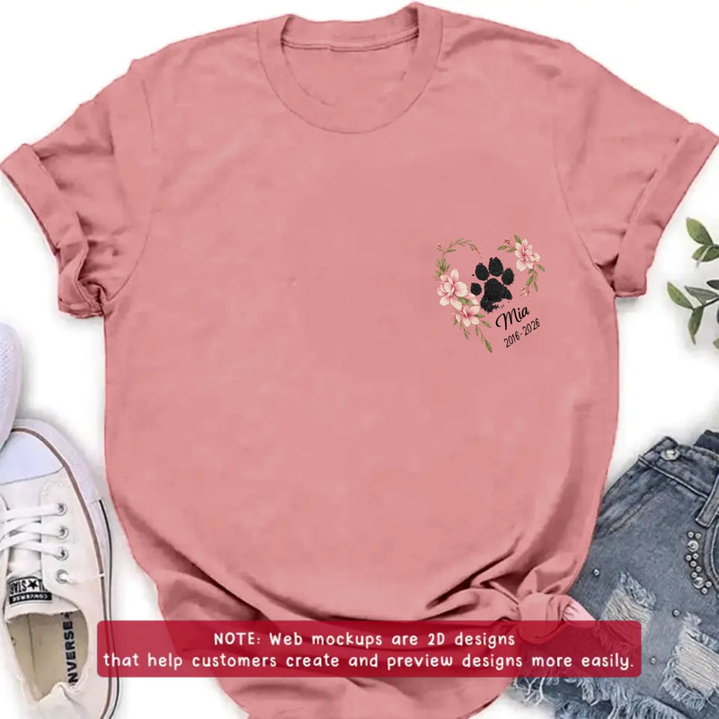 Personalized Pet Memorial Embroidered Shirt, Custom Paw Print Floral Wreath T-Shirt, Dog Memorial Gift with Name & Dates, Pet Loss Remembrance