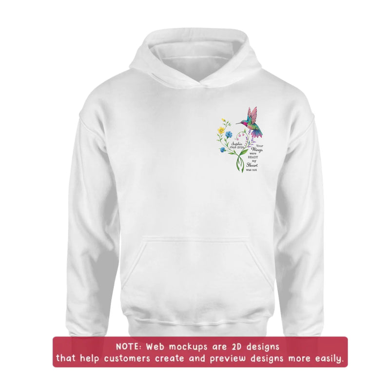 Personalized Memorial Mom Hummingbird Embroidered Shirt/ Hoodie -  Sympathy Gift for Loss of Mom/ Dad - Your Wings Were Ready But My Heart Was Not