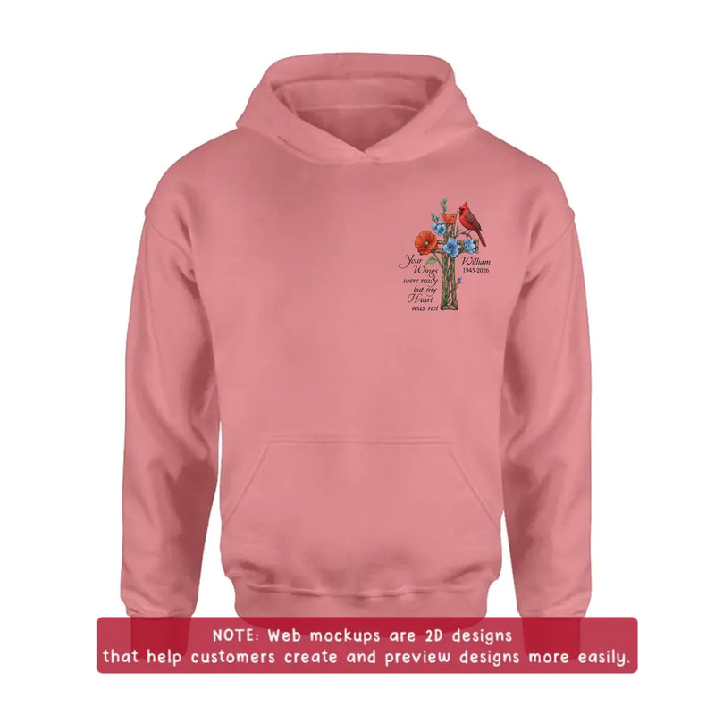 Personalized Cardinal Memorial Embroidered Shirt/ Hoodie - Custom Name & Years - Your Wings Were Ready Sympathy Remembrance Gift