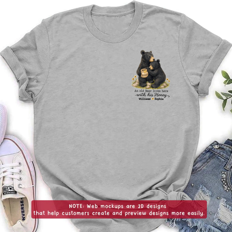 Personalized Couple Bear Embroidered Shirt/ Hoodie - Anniversary Gift for Husband Wife - An Old Bear Lives Here With His Honey