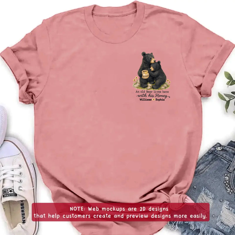 Personalized Couple Bear Embroidered Shirt/ Hoodie - Anniversary Gift for Husband Wife - An Old Bear Lives Here With His Honey