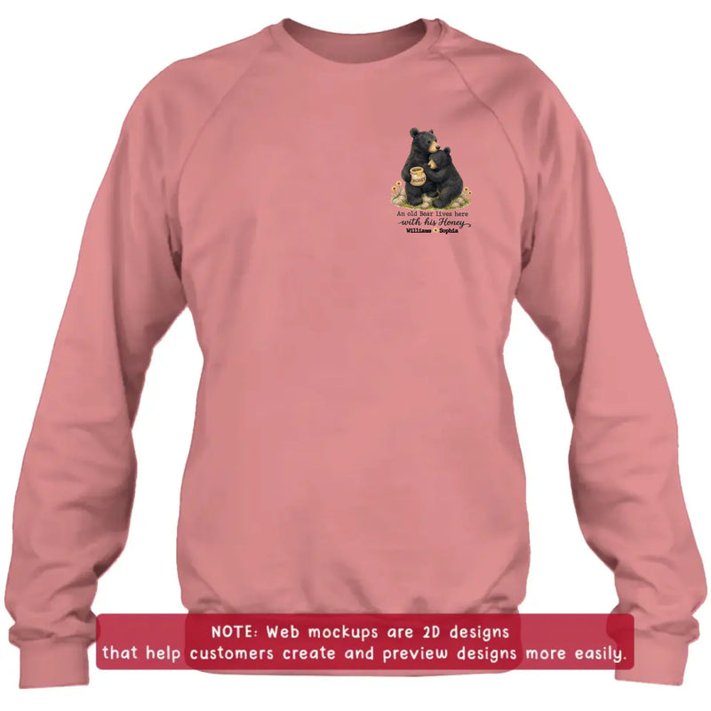 Personalized Couple Bear Embroidered Shirt/ Hoodie - Anniversary Gift for Husband Wife - An Old Bear Lives Here With His Honey