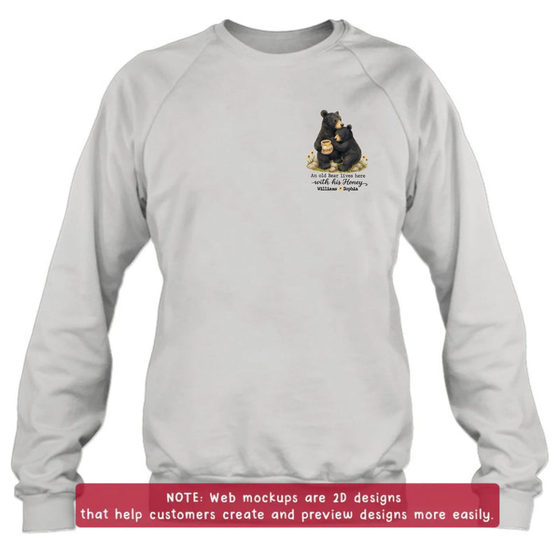 Personalized Couple Bear Embroidered Shirt/ Hoodie - Anniversary Gift for Husband Wife - An Old Bear Lives Here With His Honey
