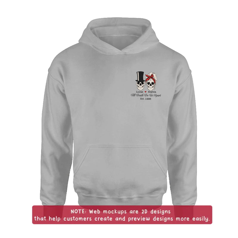 Personalized Skull Couple Anniversary Embroidered Shirt/ Hoodie - Wedding Anniversary Gift Idea For Couple - Till Death Do Us Apart