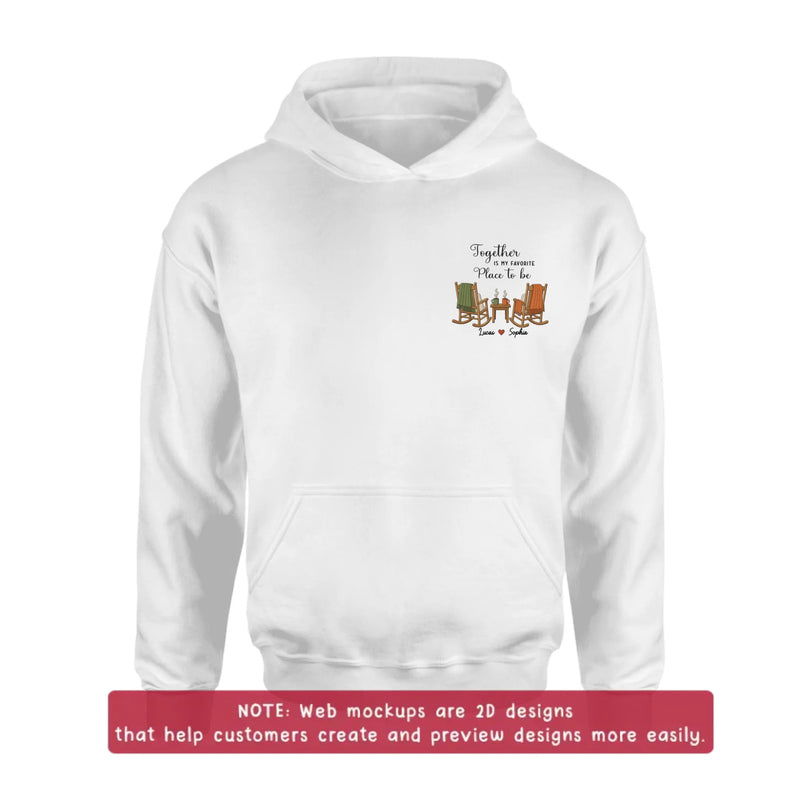 Personalized Old Couple Rocking Chair Embroidered Shirt/ Hoodie - Wedding Anniversary Gift for Husband & Wife - Together Is My Favorite Place To Be