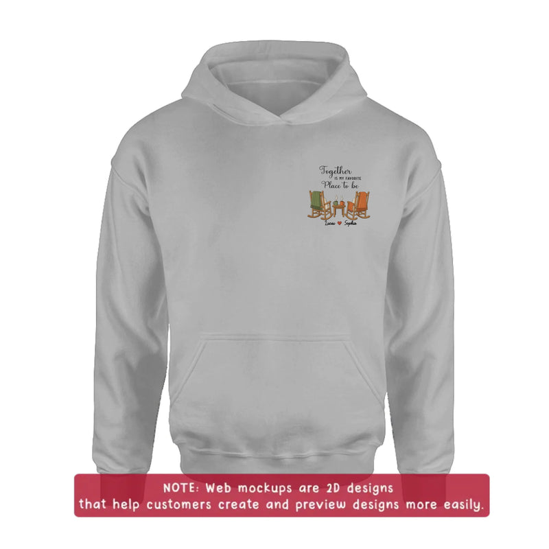 Personalized Old Couple Rocking Chair Embroidered Shirt/ Hoodie - Wedding Anniversary Gift for Husband & Wife - Together Is My Favorite Place To Be