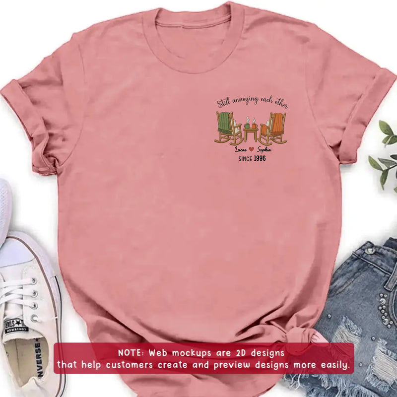 Personalized Old Couple Rocking Chair Embroidered Shirt/ Hoodie - Wedding Anniversary Gift for Husband & Wife - Still Annoying Each Other