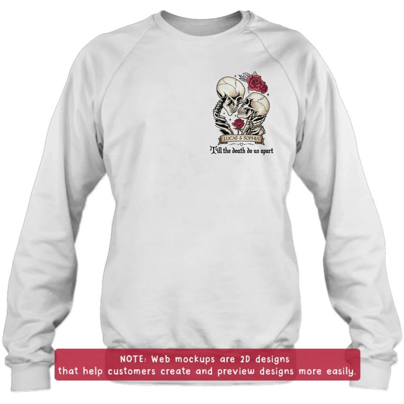 Personalized Skull Couple Embroidered Shirt/ Hoodie - Wedding Anniversary Gift Idea For  Husband Wife - Till The Death Do Us Apart