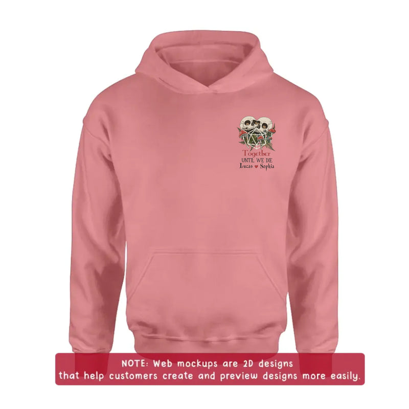 Personalized Skull Couple Embroidered Shirt/ Hoodie - Wedding Anniversary Gift Idea For  Husband Wife - Together Until We Die