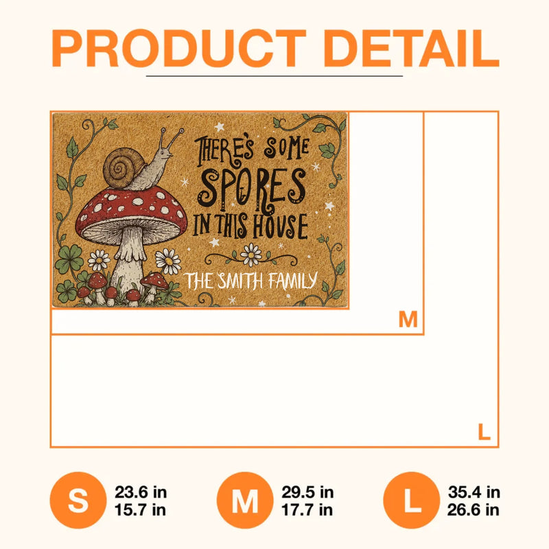 Personalized Mushroom Doormat - Custom Family Welcome Mat - There's Some Spores In This House Doormat - Cottagecore Front Door Mat/ Housewarming Gift