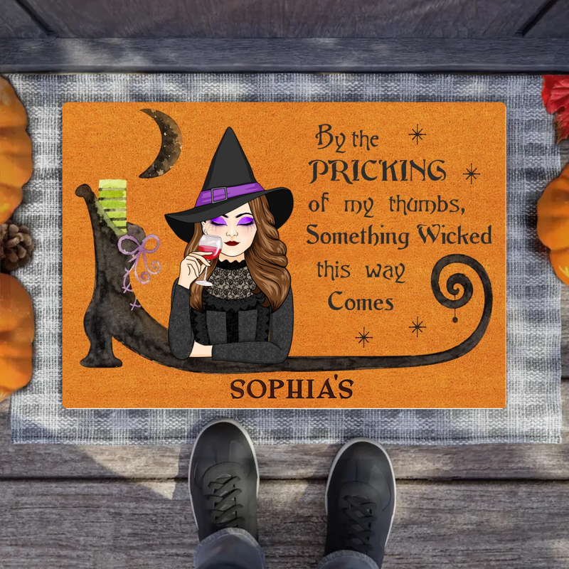 Personalized Witch Doormat - Halloween Gift Idea -  By the Pricking of My Thumbs Something Wicked This Way Comes - Witch Door Mat/ Spooky Porch Decor