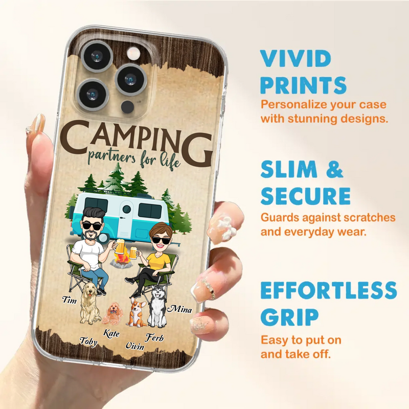 Custom Personalized Couple With Dogs Camping iPhone/ Samsung Case - Couple With Up to 4 Dogs - Gift For Couple/ Camping/ Dog Lover - Camping Partners For Life