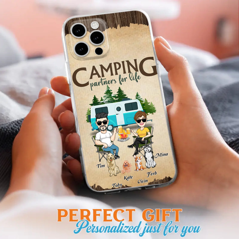 Custom Personalized Couple With Dogs Camping iPhone/ Samsung Case - Couple With Up to 4 Dogs - Gift For Couple/ Camping/ Dog Lover - Camping Partners For Life