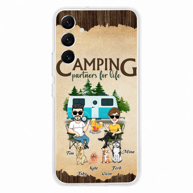 Custom Personalized Couple With Dogs Camping iPhone/ Samsung Case - Couple With Up to 4 Dogs - Gift For Couple/ Camping/ Dog Lover - Camping Partners For Life