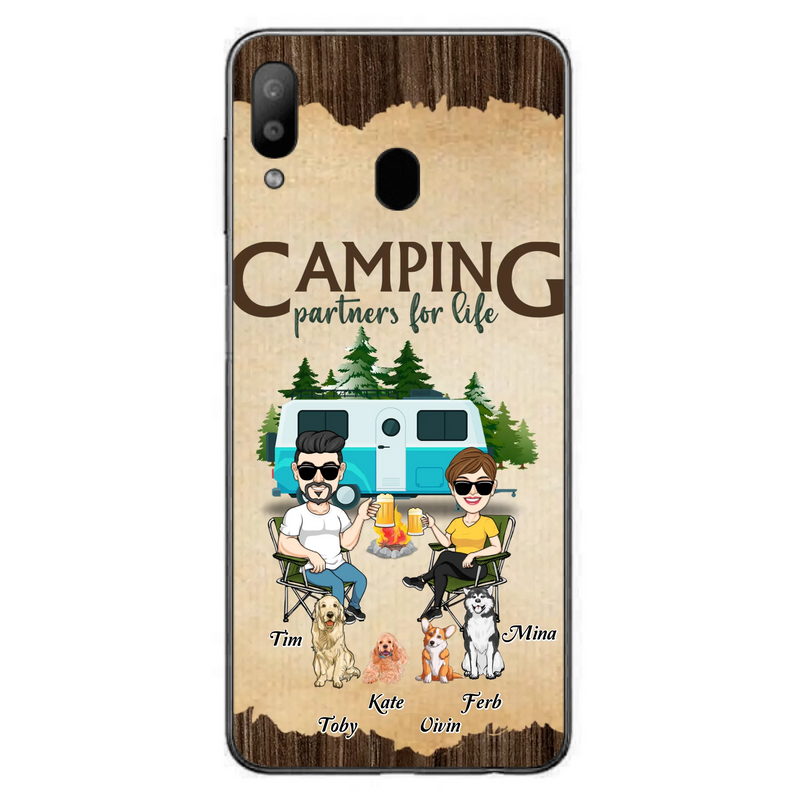 Custom Personalized Couple With Dogs Camping iPhone/ Samsung Case - Couple With Up to 4 Dogs - Gift For Couple/ Camping/ Dog Lover - Camping Partners For Life