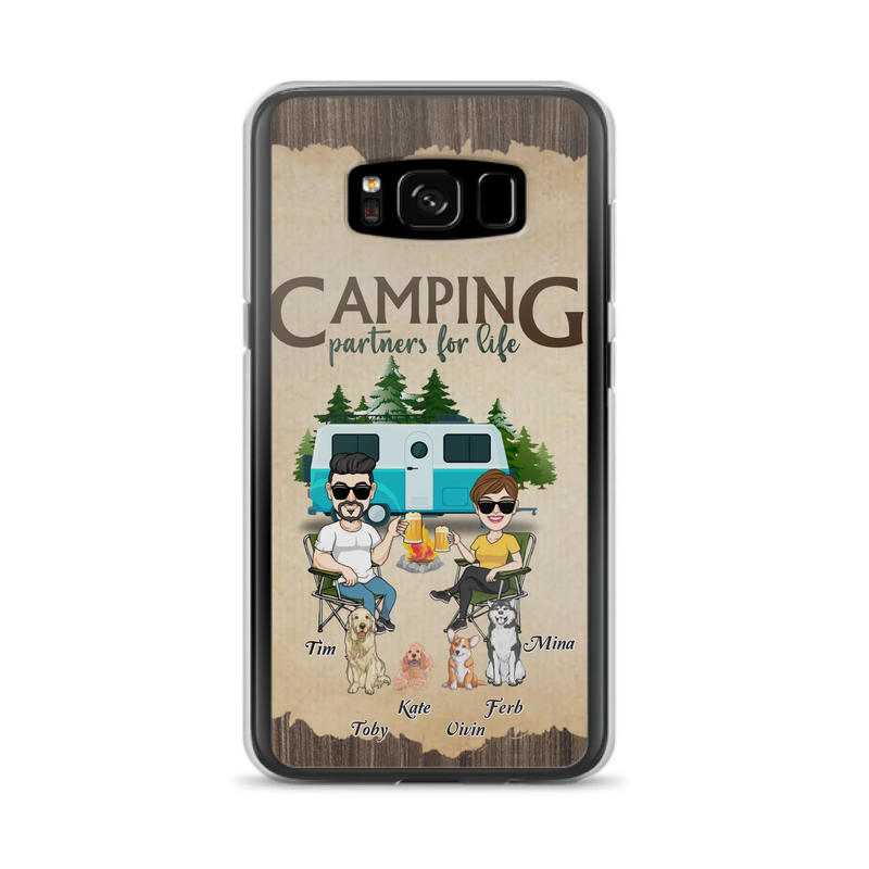 Custom Personalized Couple With Dogs Camping iPhone/ Samsung Case - Couple With Up to 4 Dogs - Gift For Couple/ Camping/ Dog Lover - Camping Partners For Life