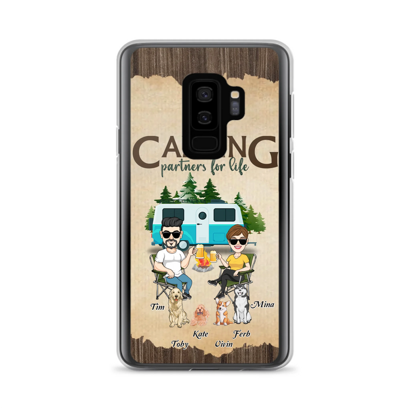 Custom Personalized Couple With Dogs Camping iPhone/ Samsung Case - Couple With Up to 4 Dogs - Gift For Couple/ Camping/ Dog Lover - Camping Partners For Life
