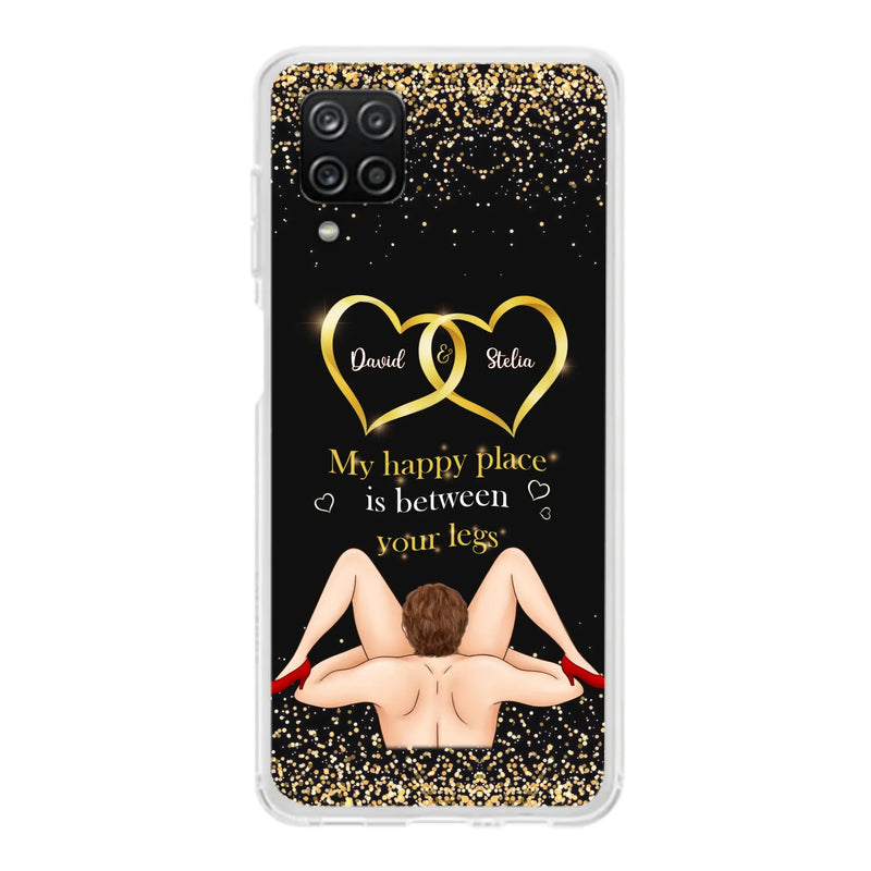 Custom Personalized Couple Phone Case - Gift Idea For Couple/Valentines Day - My Happy Place Is Between Your Legs - Case For iPhone/Samsung