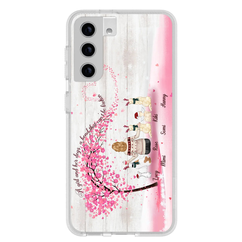 Personalized Dog Mom/Dad Phone Case - Mom/Dad With Up To 5 Dogs - Gift Idea For Dog Lovers - A Girl And Her Dogs, A Bond That Can't Be Broken - Case For iPhone/Samsung