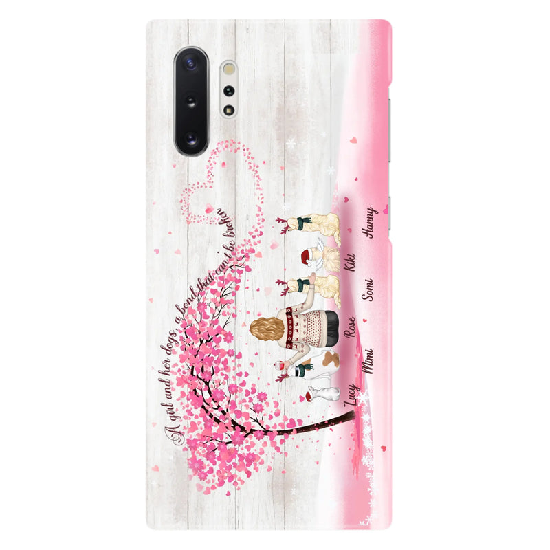Personalized Dog Mom/Dad Phone Case - Mom/Dad With Up To 5 Dogs - Gift Idea For Dog Lovers - A Girl And Her Dogs, A Bond That Can't Be Broken - Case For iPhone/Samsung