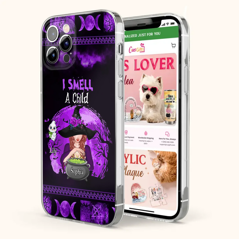 Custom Personalized Witch Phone Case - Upto 10 Children - Halloween Gift Idea for Family - I Smell Children - Case for iPhone/Samsung