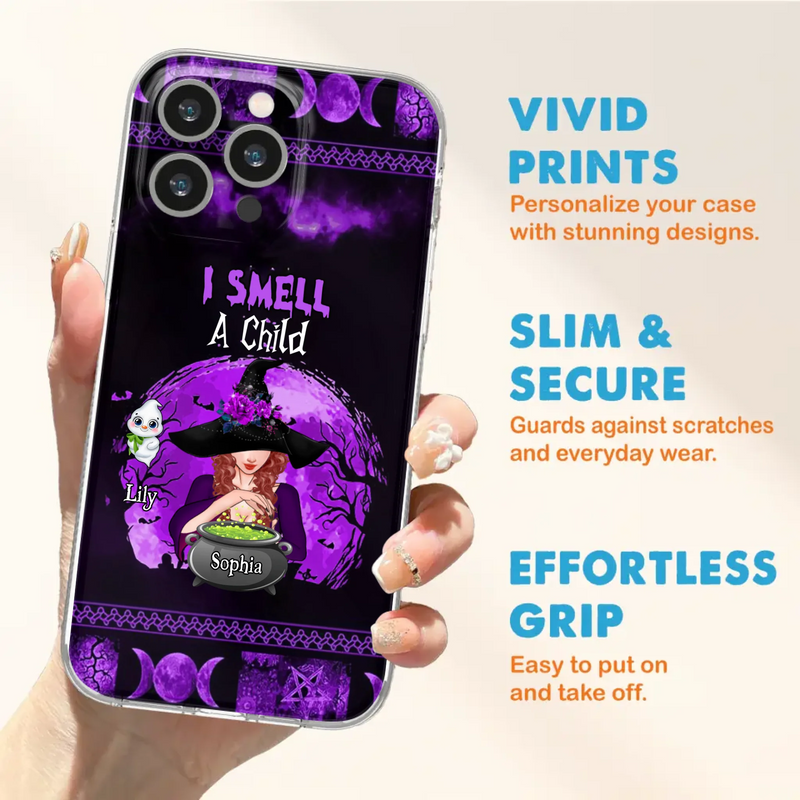 Custom Personalized Witch Phone Case - Upto 10 Children - Halloween Gift Idea for Family - I Smell Children - Case for iPhone/Samsung