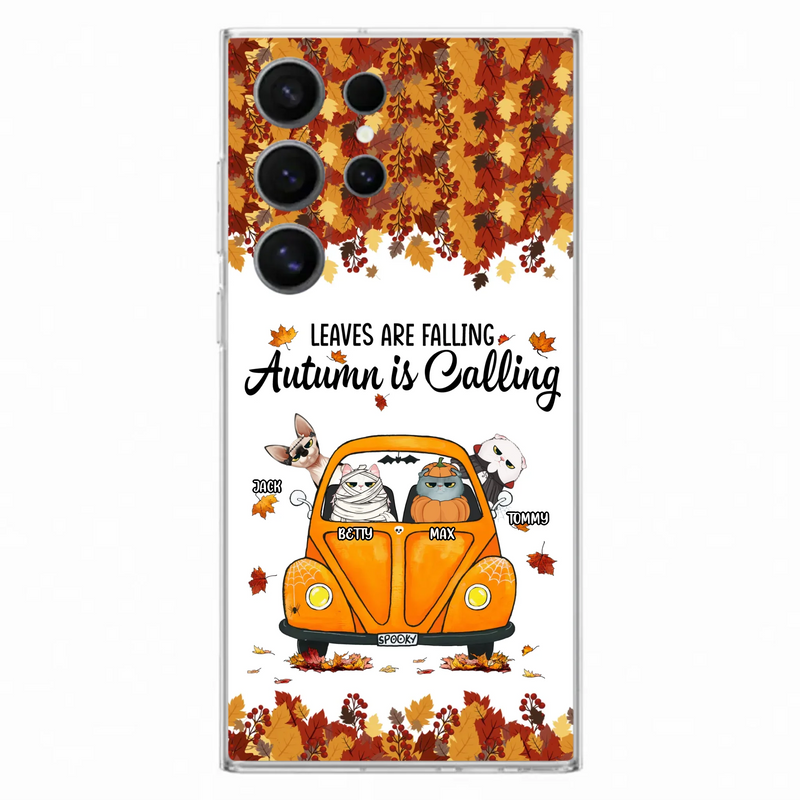Custom Personalized Pet Phone Case - Gift Idea For Cat/Dog Lovers - Upto 4 Pets -  Case For iPhone/Samsung - Leaves Are Falling Autumn Is Calling