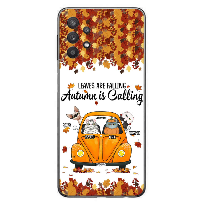 Custom Personalized Pet Phone Case - Gift Idea For Cat/Dog Lovers - Upto 4 Pets -  Case For iPhone/Samsung - Leaves Are Falling Autumn Is Calling