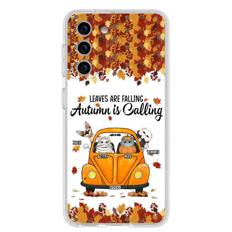 Custom Personalized Pet Phone Case - Gift Idea For Cat/Dog Lovers - Upto 4 Pets -  Case For iPhone/Samsung - Leaves Are Falling Autumn Is Calling