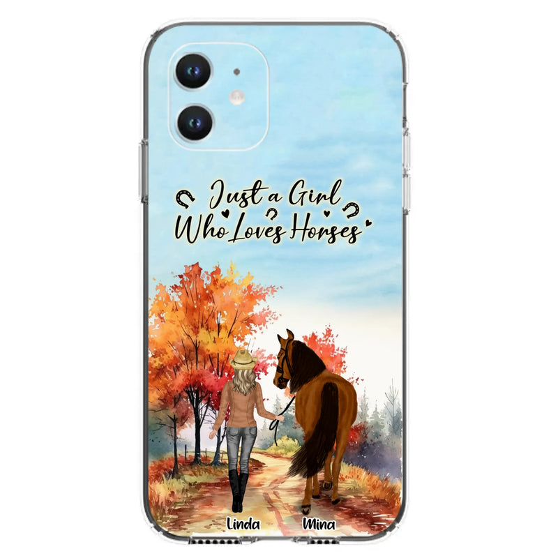 Custom Personalized Horse Girl Fall Season Phone Case - Gift Idea For Horse Lovers - Up To 6 Horses - Just A Girl Who Loves Horses - Cases For iPhone/Samsung