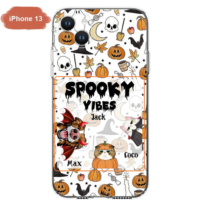 Custom Personalized Halloween Pet Phone Case - Upto 3 Pets - Gift Idea For Dog/Cat Owners -  Spooky Vibes - Case for iPhone/Samsung