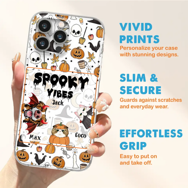 Custom Personalized Halloween Pet Phone Case - Upto 3 Pets - Gift Idea For Dog/Cat Owners -  Spooky Vibes - Case for iPhone/Samsung