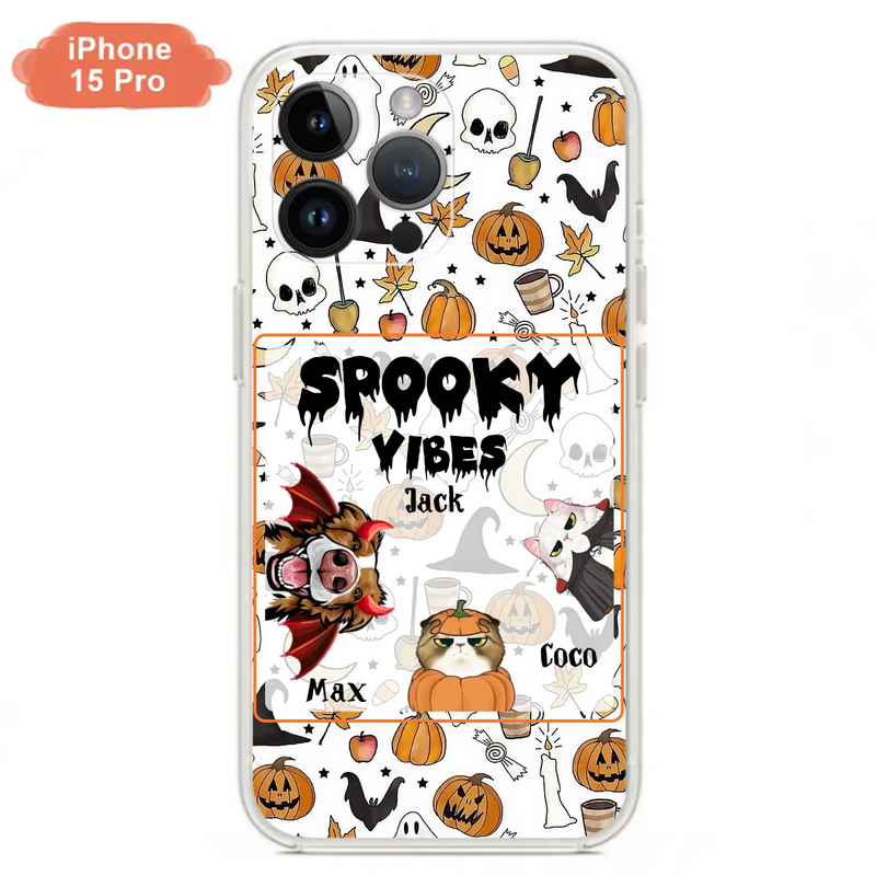 Custom Personalized Halloween Pet Phone Case - Upto 3 Pets - Gift Idea For Dog/Cat Owners -  Spooky Vibes - Case for iPhone/Samsung