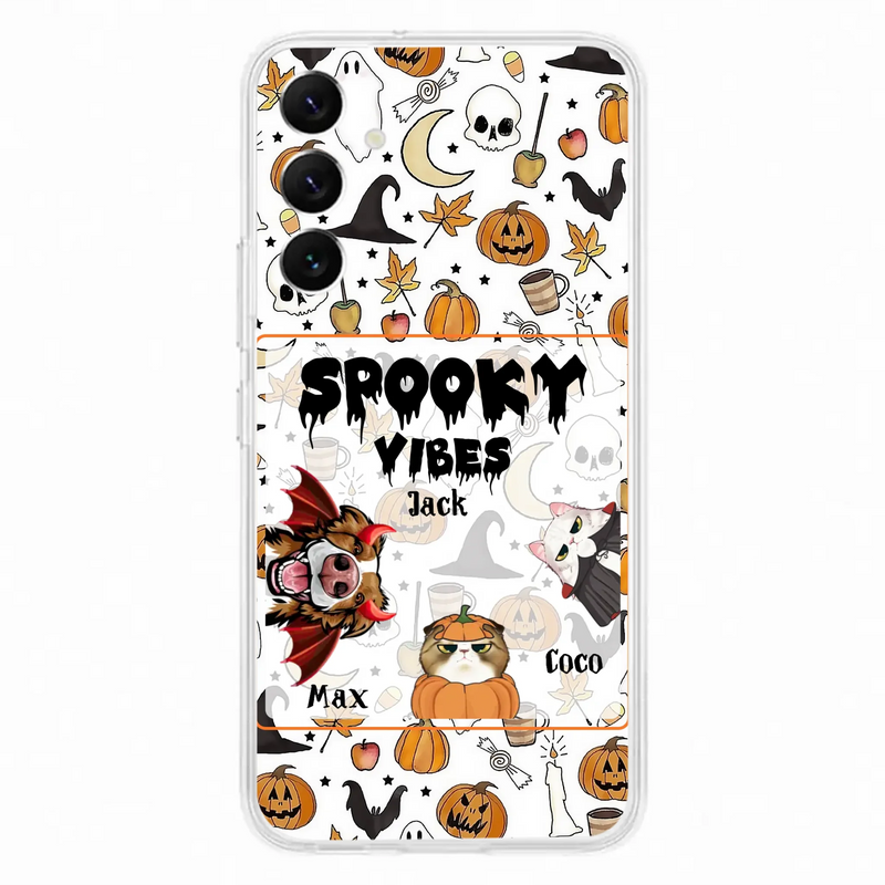 Custom Personalized Halloween Pet Phone Case - Upto 3 Pets - Gift Idea For Dog/Cat Owners -  Spooky Vibes - Case for iPhone/Samsung