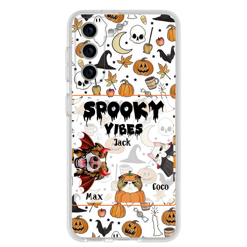 Custom Personalized Halloween Pet Phone Case - Upto 3 Pets - Gift Idea For Dog/Cat Owners -  Spooky Vibes - Case for iPhone/Samsung