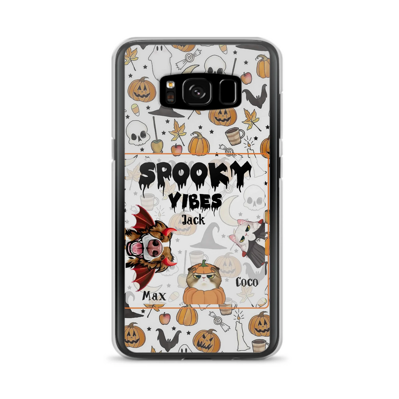 Custom Personalized Halloween Pet Phone Case - Upto 3 Pets - Gift Idea For Dog/Cat Owners -  Spooky Vibes - Case for iPhone/Samsung