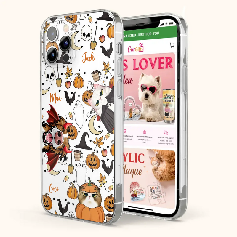 Custom Personalized Halloween Pet Phone Case - Upto 3 Pets - Gift Idea For Dog/Cat Owners - Case for iPhone/Samsung