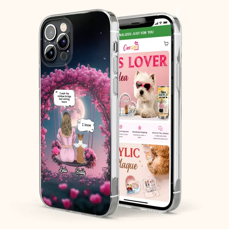 Custom Memorial Dog Mom Phone Case - Upto 4 Dogs - Memorial Gift Idea For Dog Owners - I Wish The Rainbow Bridge Had Visiting Hours - Case For iPhone/Samsung