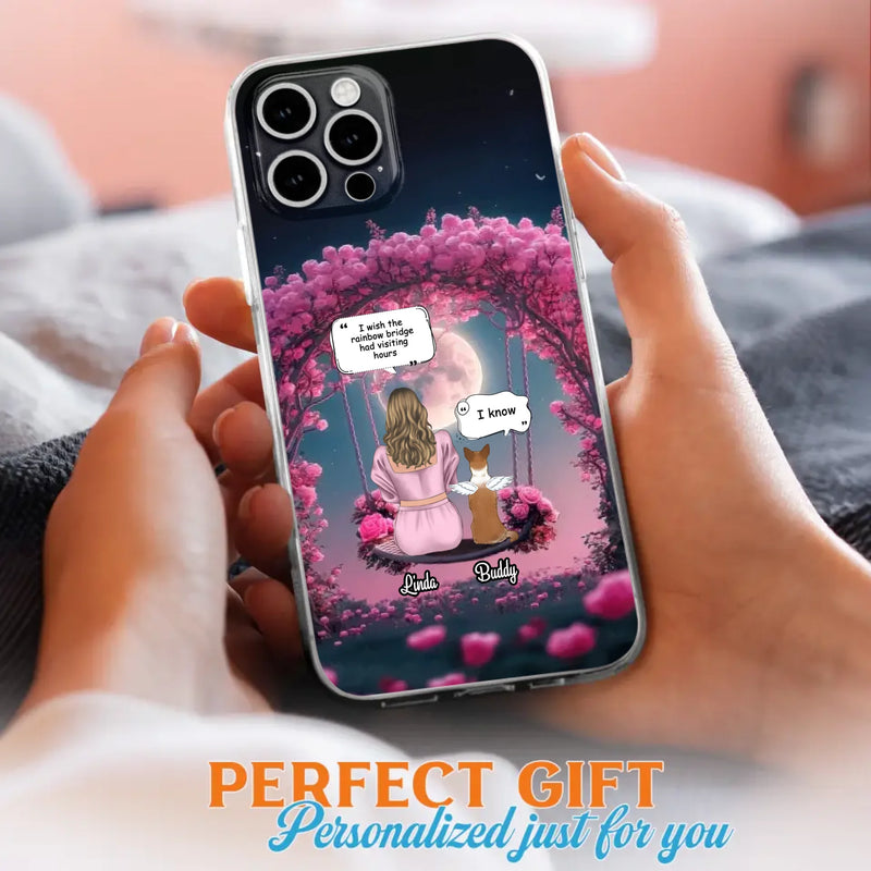Custom Memorial Dog Mom Phone Case - Upto 4 Dogs - Memorial Gift Idea For Dog Owners - I Wish The Rainbow Bridge Had Visiting Hours - Case For iPhone/Samsung