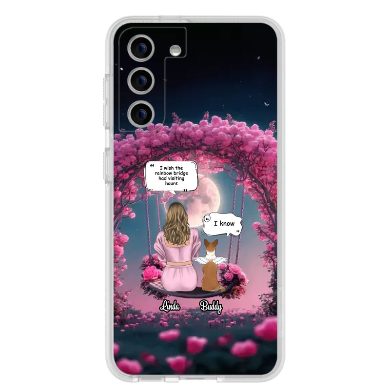 Custom Memorial Dog Mom Phone Case - Upto 4 Dogs - Memorial Gift Idea For Dog Owners - I Wish The Rainbow Bridge Had Visiting Hours - Case For iPhone/Samsung