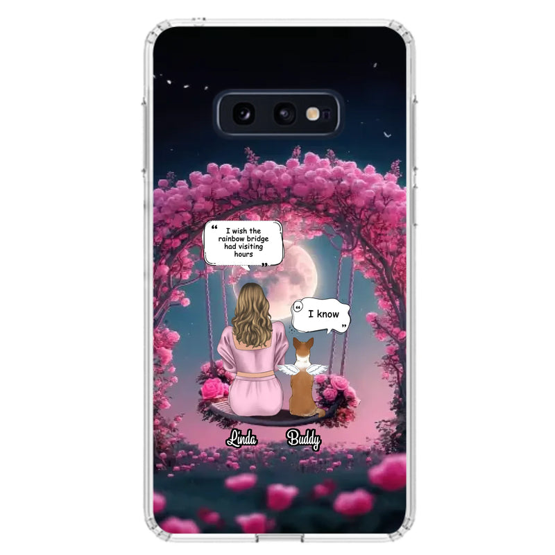 Custom Memorial Dog Mom Phone Case - Upto 4 Dogs - Memorial Gift Idea For Dog Owners - I Wish The Rainbow Bridge Had Visiting Hours - Case For iPhone/Samsung