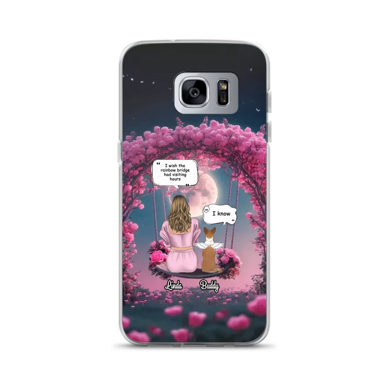Custom Memorial Dog Mom Phone Case - Upto 4 Dogs - Memorial Gift Idea For Dog Owners - I Wish The Rainbow Bridge Had Visiting Hours - Case For iPhone/Samsung